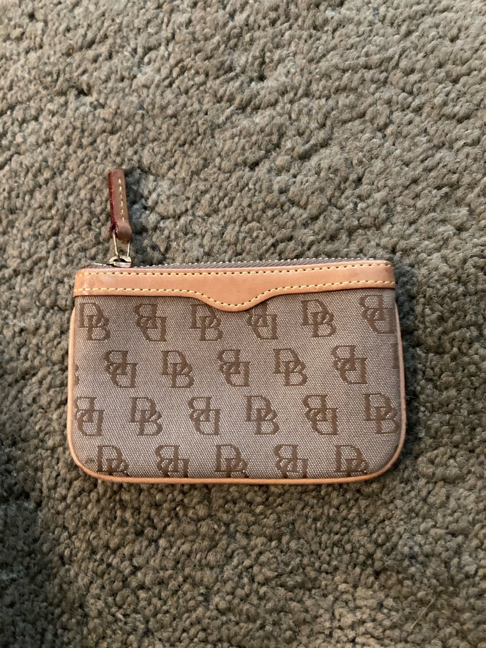 Dooney & Bourke Brown Monogram Card Pouch with Tan Trim